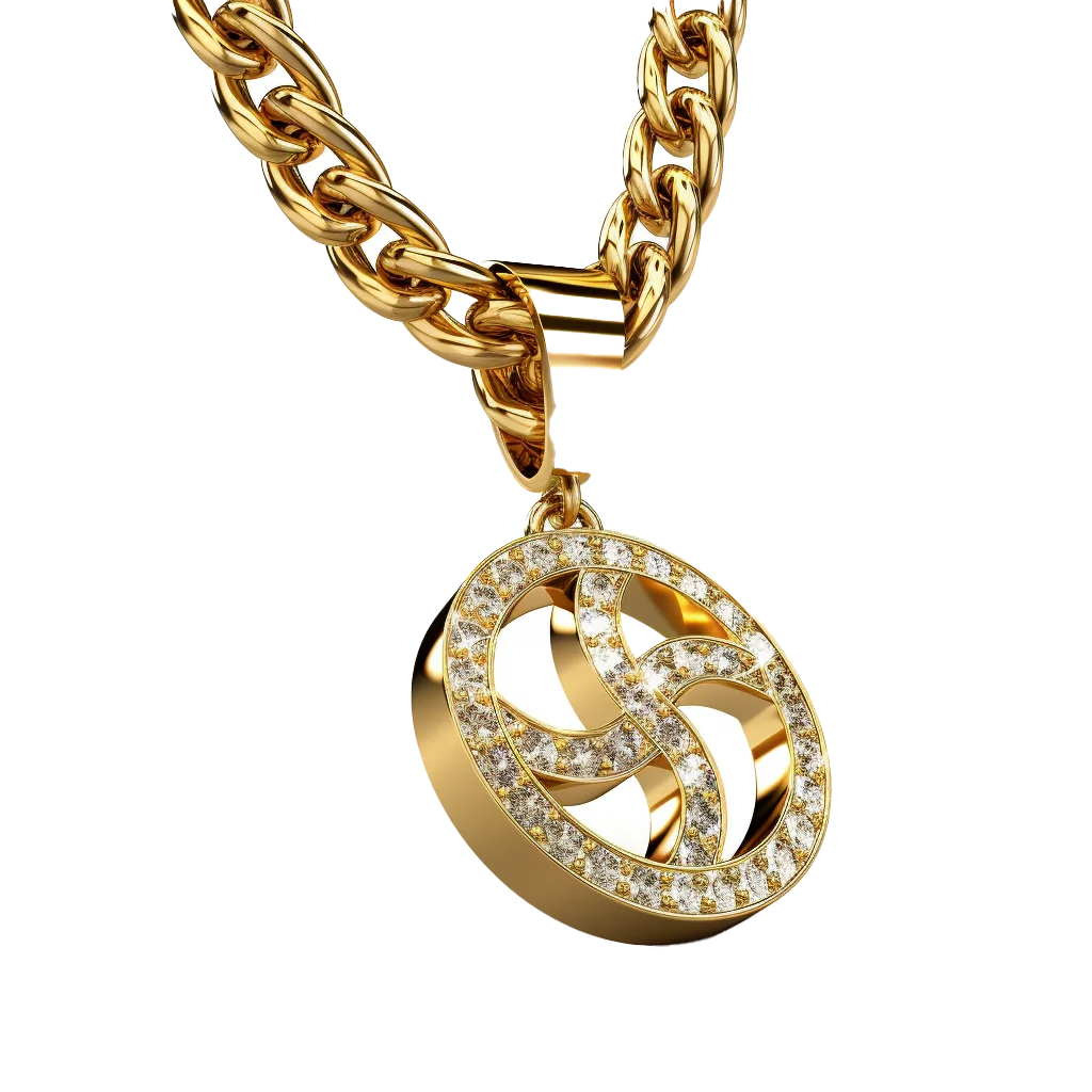 Gold Cuban Link Chain With Diamond Medallion Free PNG
