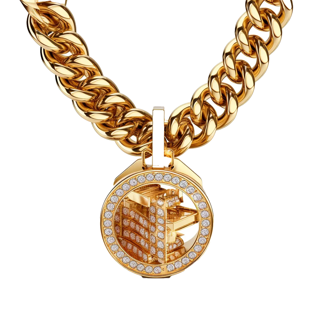 Men Heavy Gold Curb Chain Necklace Pendant Free PNG