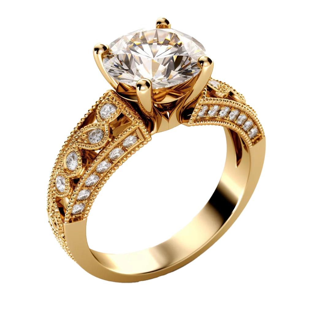 Round Brilliant Diamond Solitaire Gold Ring Free PNG
