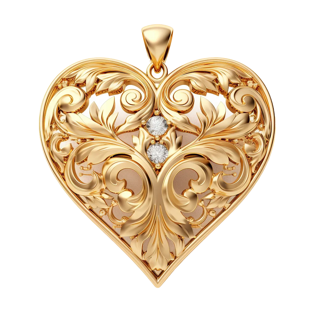 Intricate Gold Filigree Heart Pendant Charm Free PNG