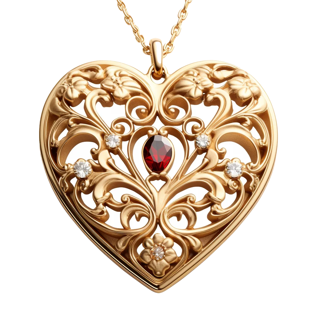 Vintage Gold Filigree Heart Locket Pendant Free PNG