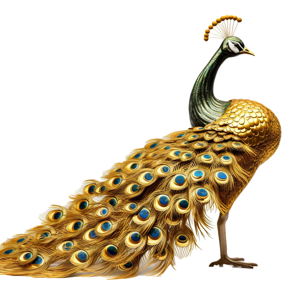 Antique Golden Peacock Bird Figurine Statue Free PNG