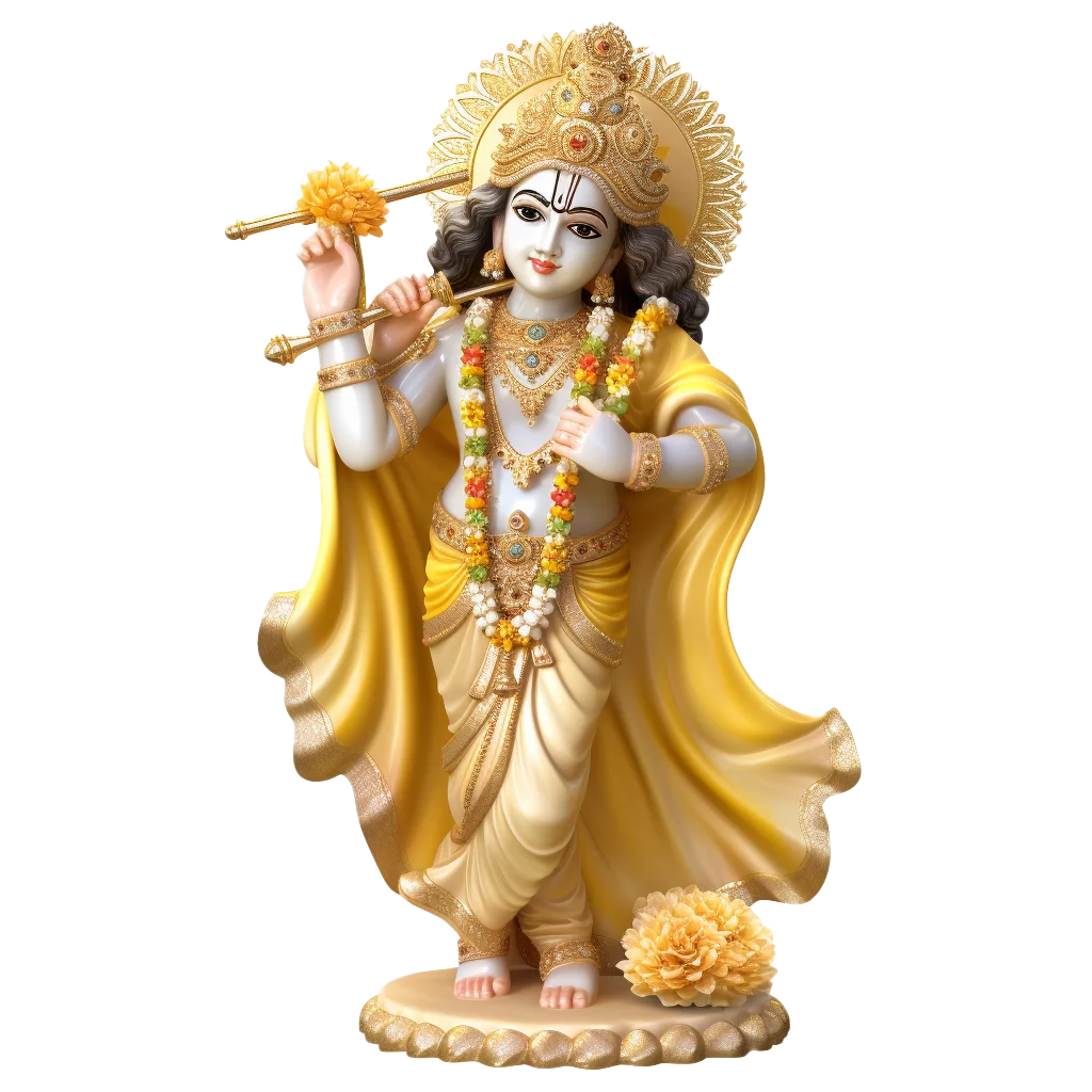 Golden Lord Krishna Playing Holy Flute Idol Free PNG