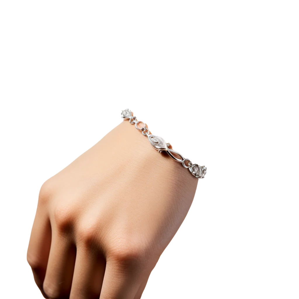 Woman Hand Wearing Elegant Silver Charm Bracelet Free PNG