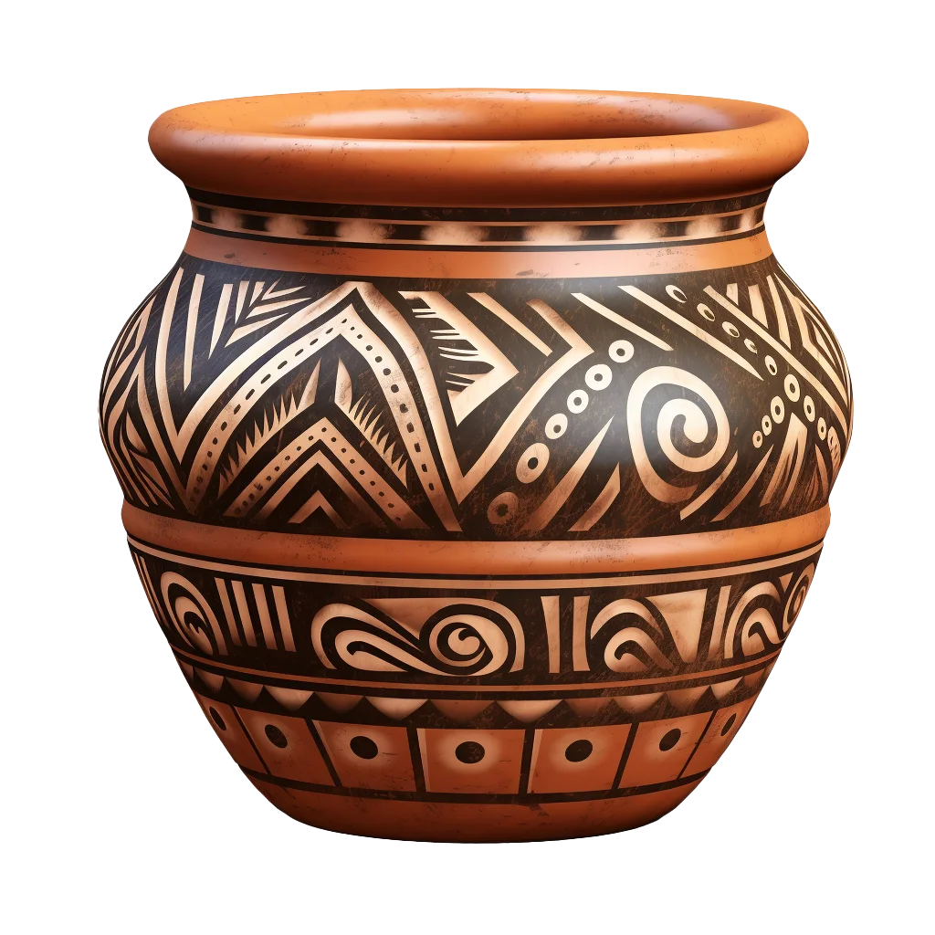 Handcrafted Aztec Tribal Pattern Clay Pot Urn Free PNG
