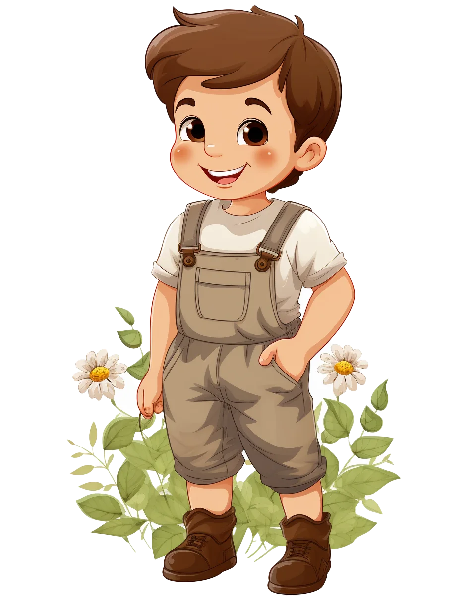 Adorable Cartoon Boy In Garden Nature Clipart Free PNG