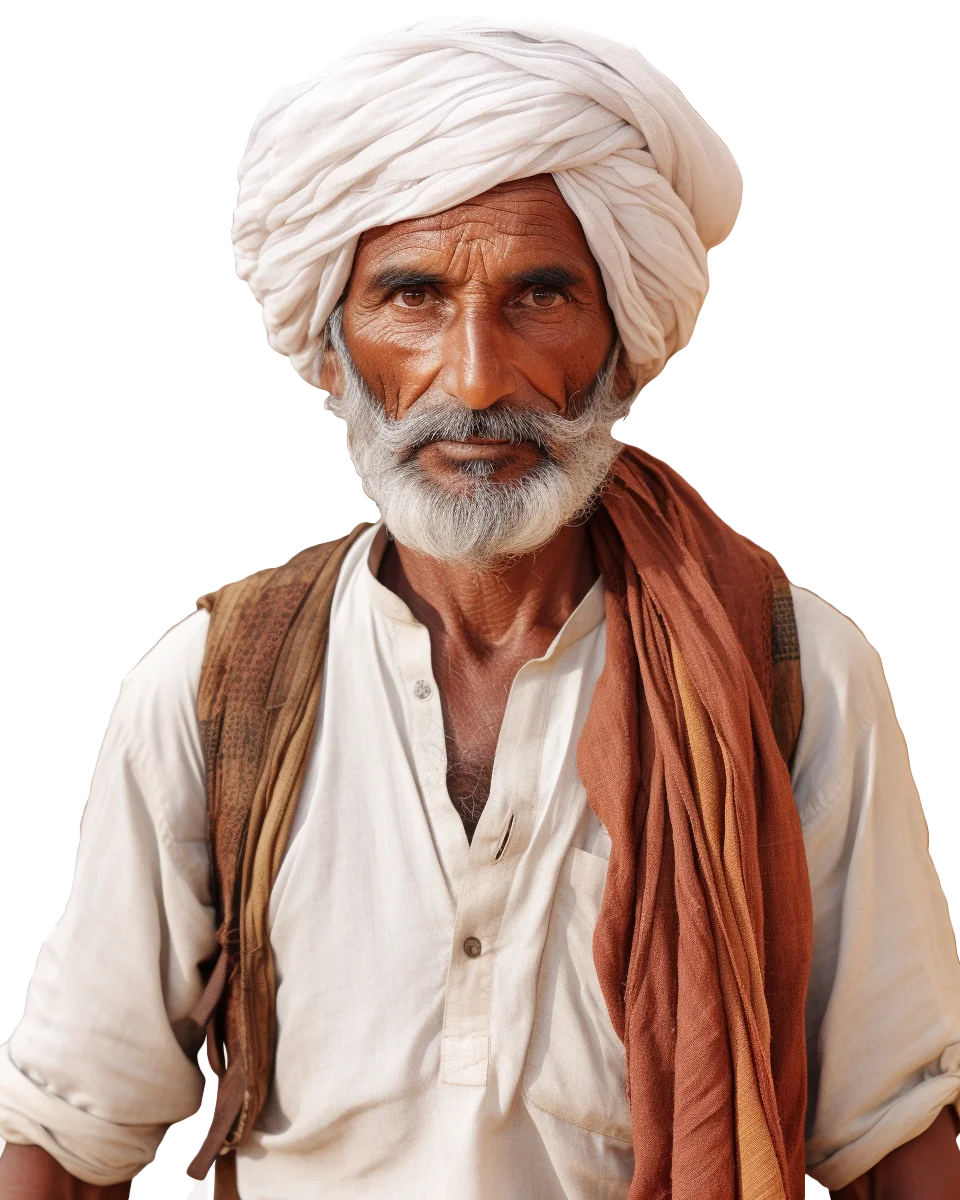 Portrait Of Elderly Indian Farmer In White Turban Free PNG