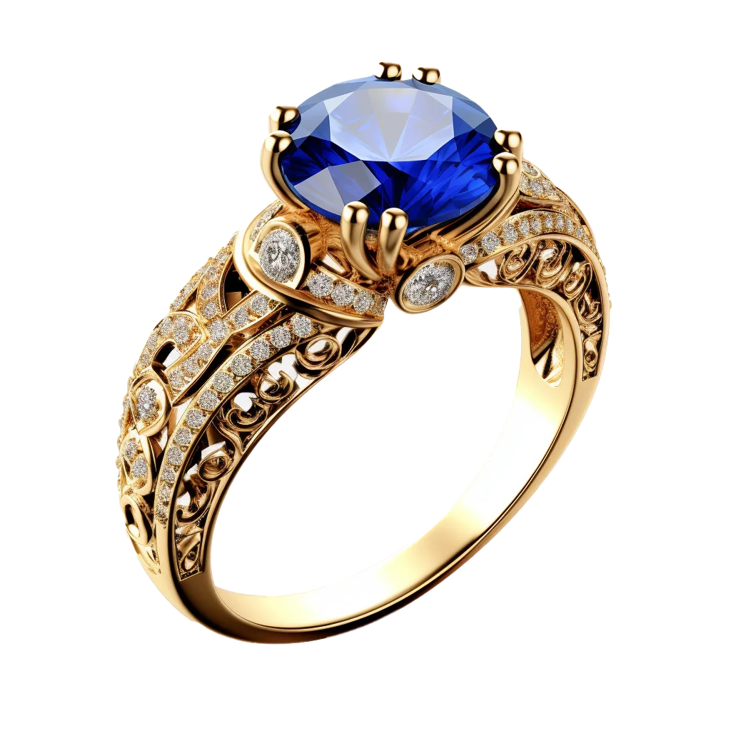 Vintage Gold Blue Sapphire Cocktail Ring Cutout Free PNG