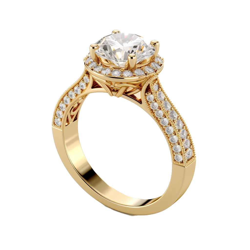 Vintage Cushion Cut Diamond Halo Engagement Ring Free PNG