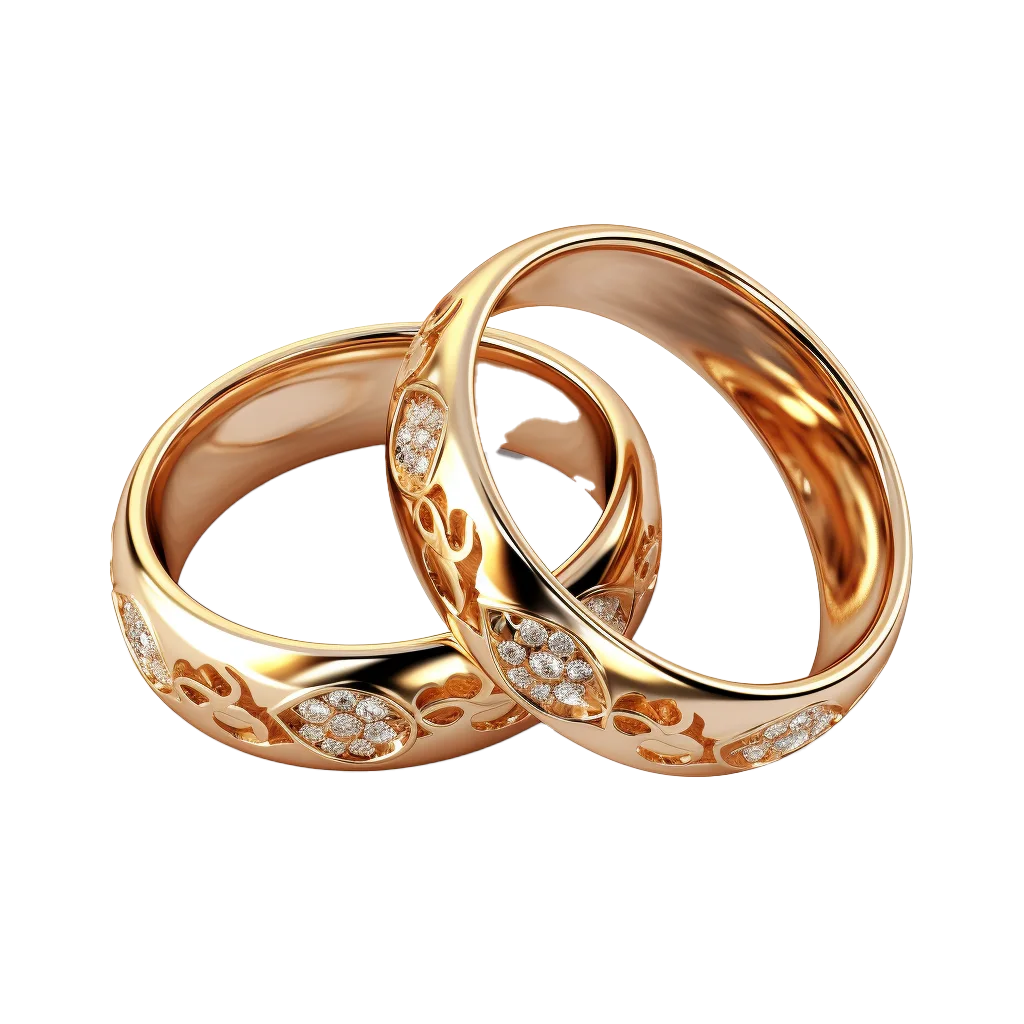 Pair Of Ornate Gold Wedding Bands Rings Jewelry Free PNG