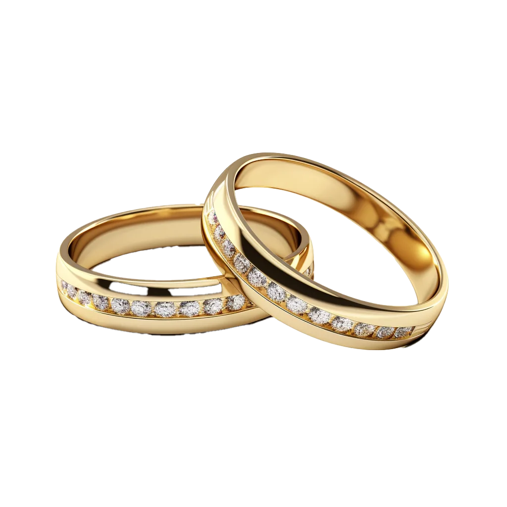 Diamond Channel Set Gold Wedding Bands Rings Cutout Free PNG