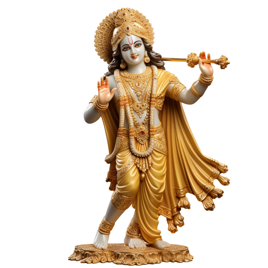 Golden Standing Lord Krishna Idol Religious Statue Free PNG
