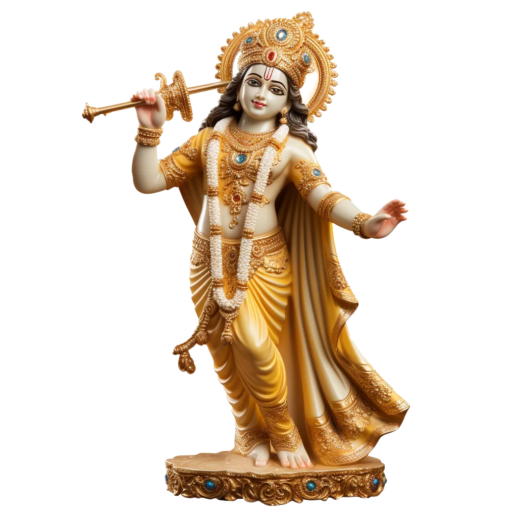 Golden Lord Krishna Standing With Flute Idol Cutout Free PNG