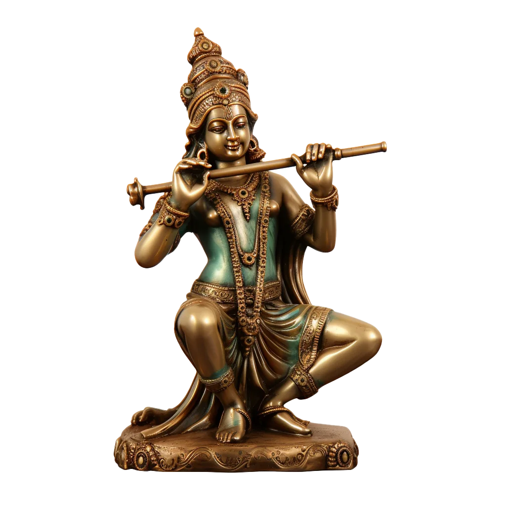 Seated Lord Krishna Playing Bansuri Flute Statue Free PNG