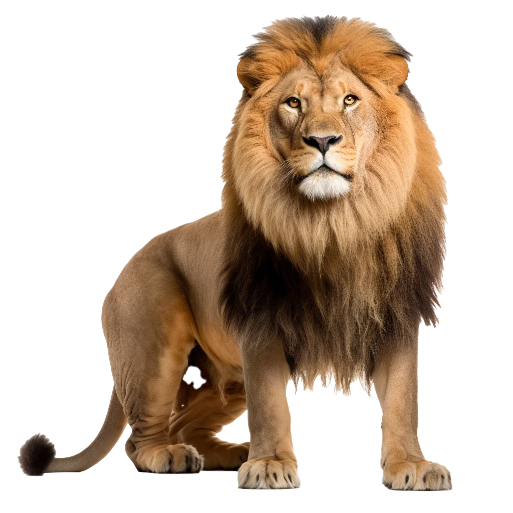 Adult Male Lion Sitting Frontal View Wildlife Cutout Free PNG