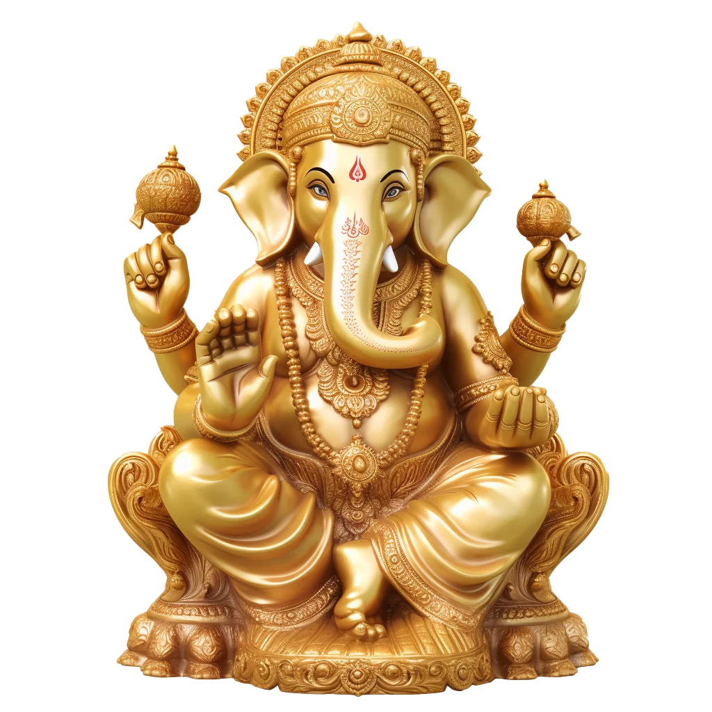 Carved Sandstone Lord Ganesha Seated Idol Statue Free PNG