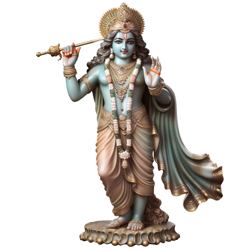 Lord Krishna Playing Flute Bronze Hindu Statue Free PNG