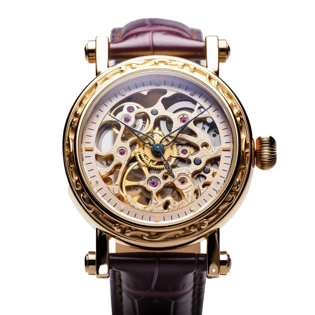 Automatic Skeleton Tourbillon Leather Watch Cutout Free PNG