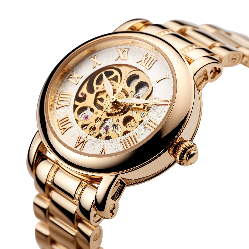 Luxury Gold Skeleton Dial Chronograph Watch Free PNG