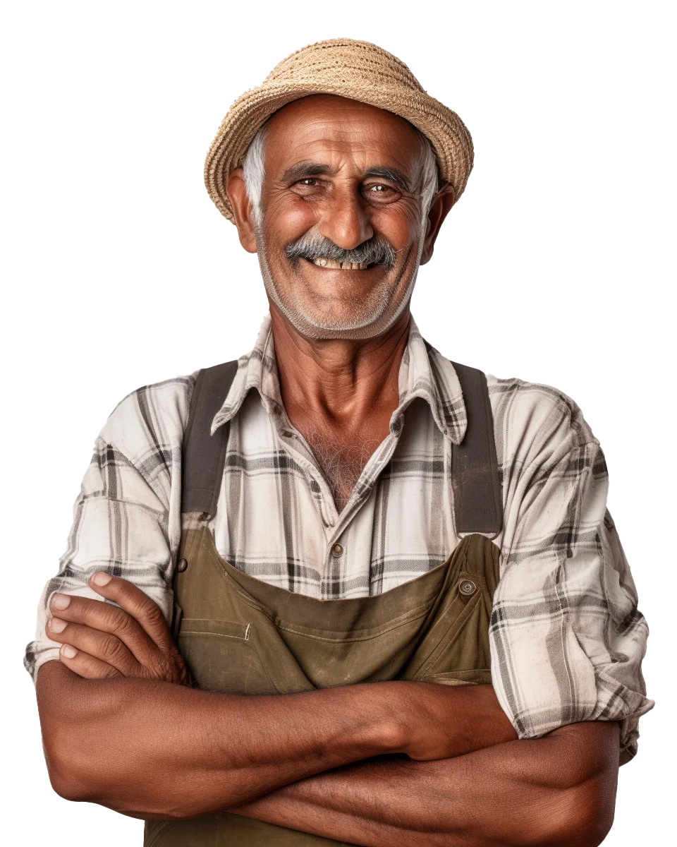 Smiling Senior Organic Farmer In Straw Hat Portrait Free PNG