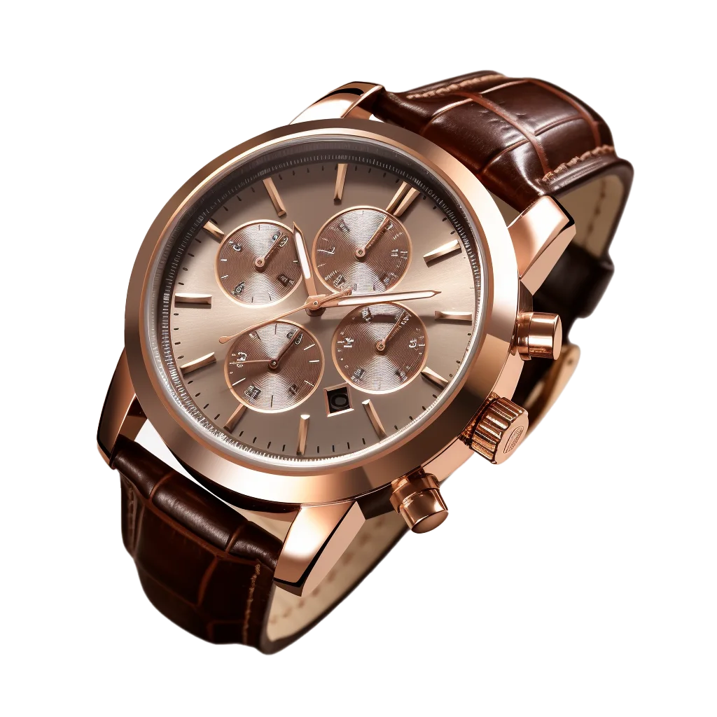 Luxury Men Rose Gold Chronograph Leather Watch Free PNG
