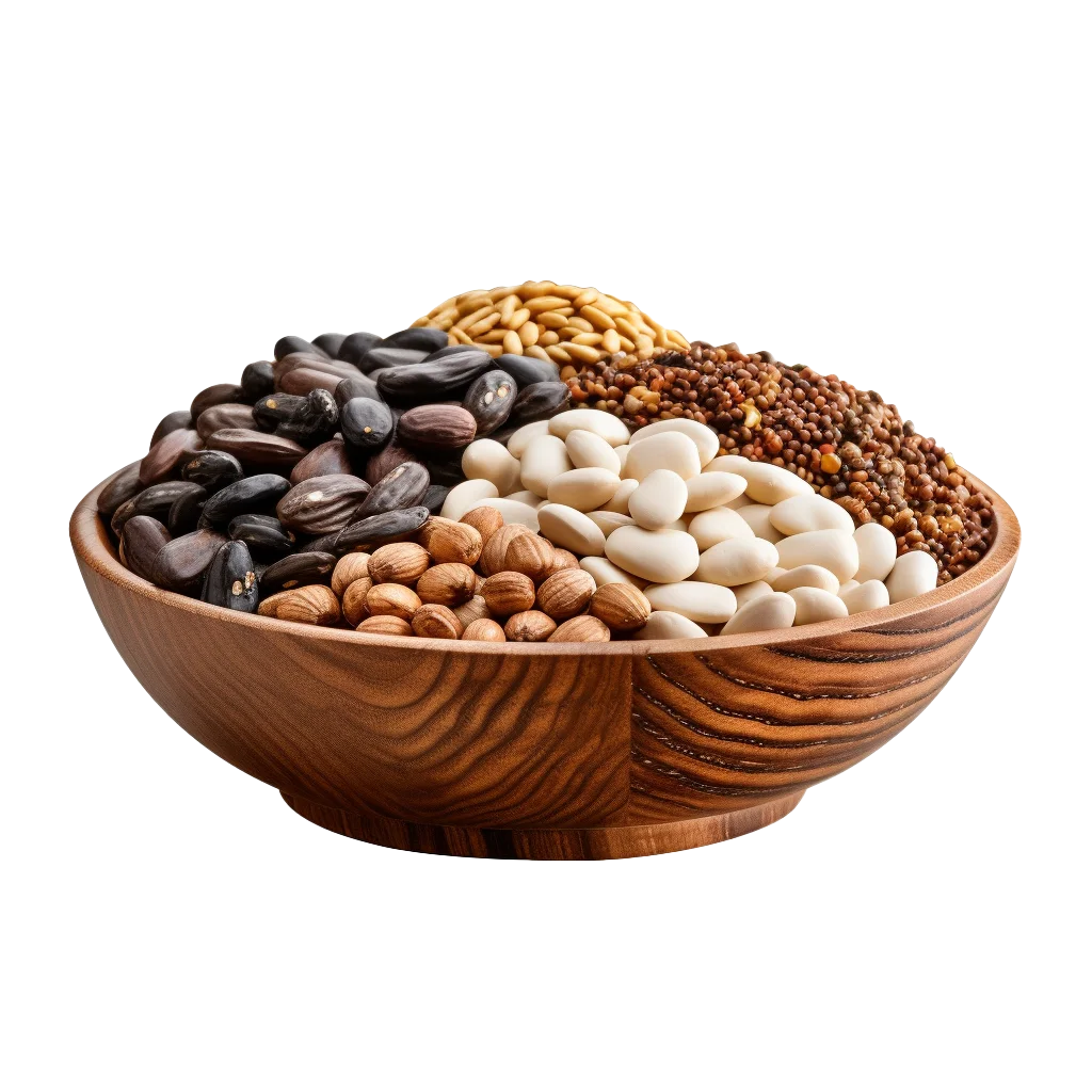 Assorted Raw Beans And Legumes In Wooden Dish Free PNG