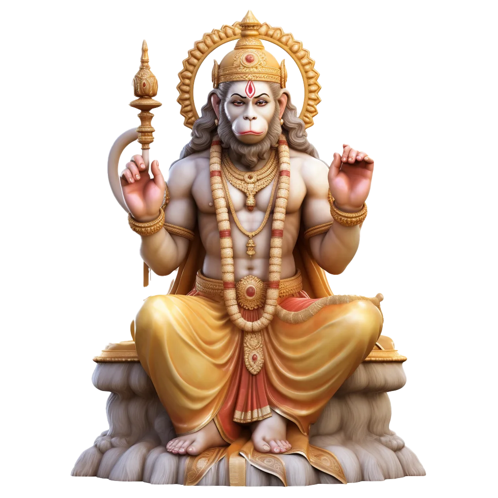 Ornate Golden Lord Hanuman Idol Devotional Art Free PNG