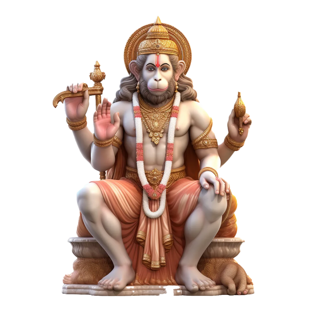 Ancient Stone Lord Hanuman Statue Seated Idol Free PNG
