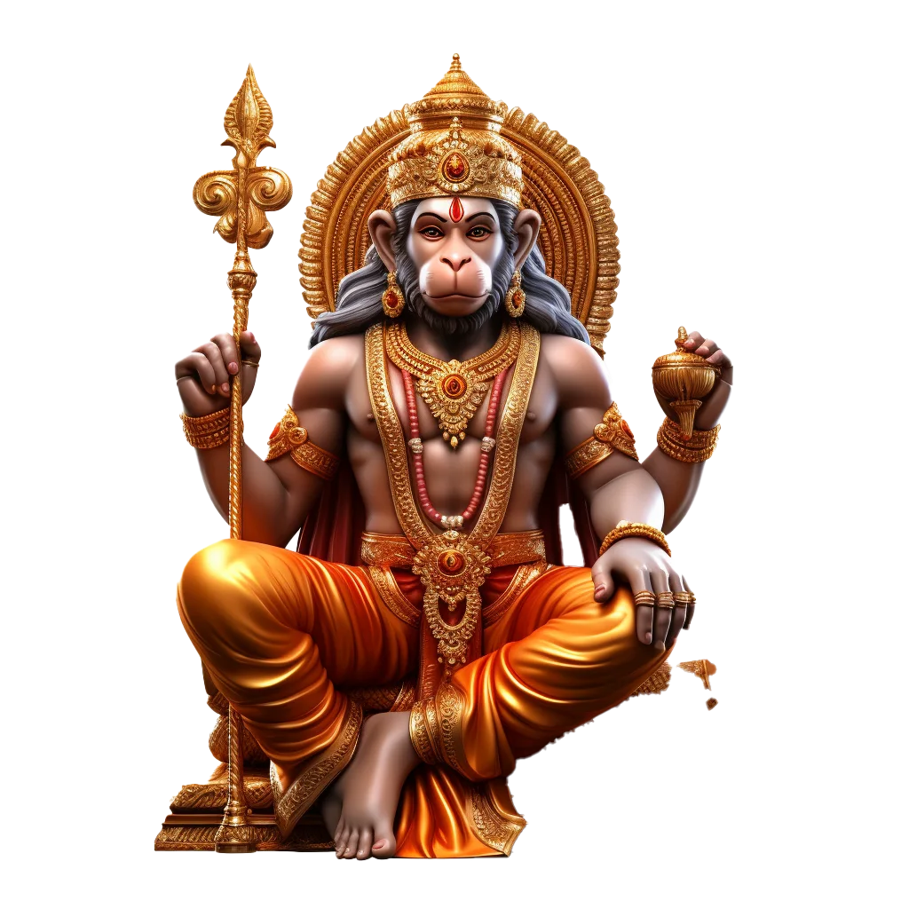 Golden Bronze Lord Hanuman Deity Statue Cutout Free PNG