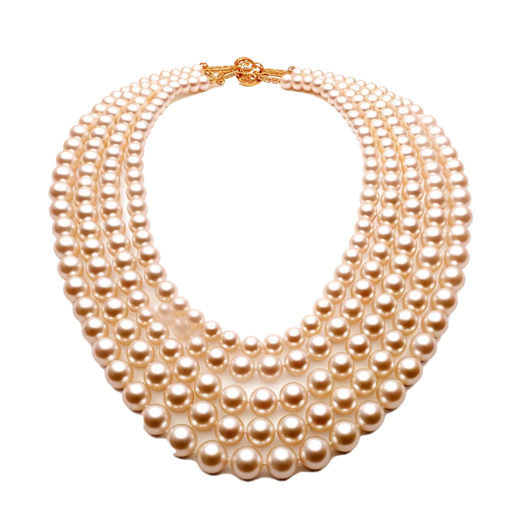 Layered Gold Pearl Beaded Statement Necklace Free PNG