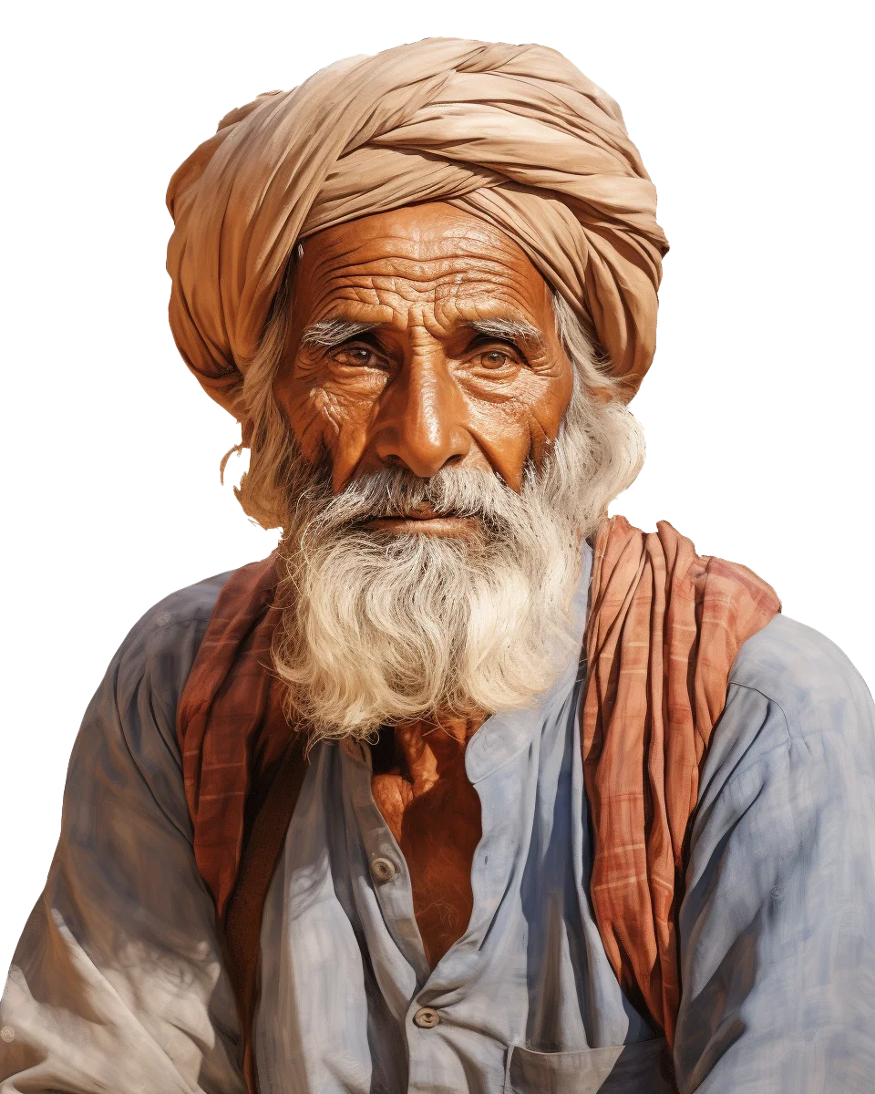 Elderly Indian Man with Turban and Beard Free PNG