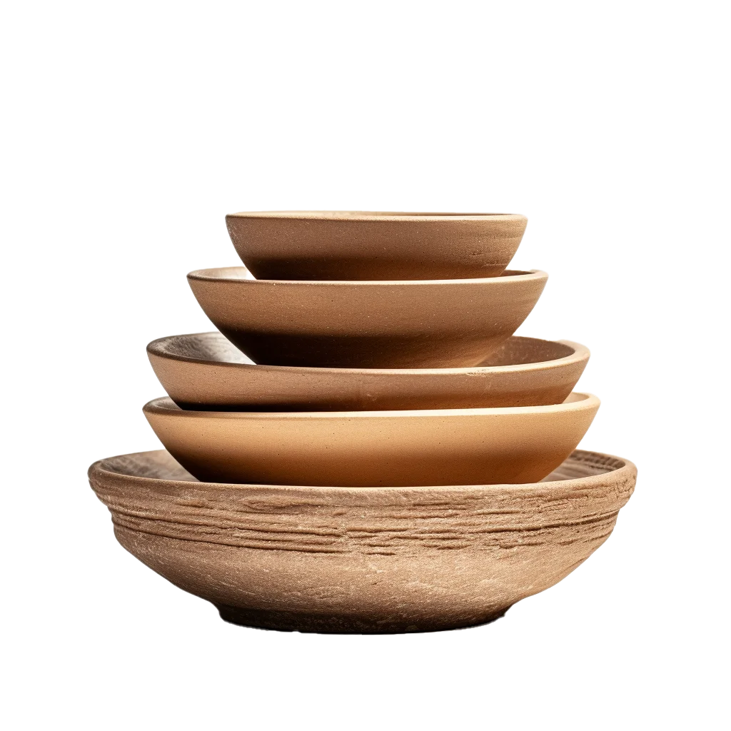 Tiered Stack of Rustic Wooden Bowls Free PNG