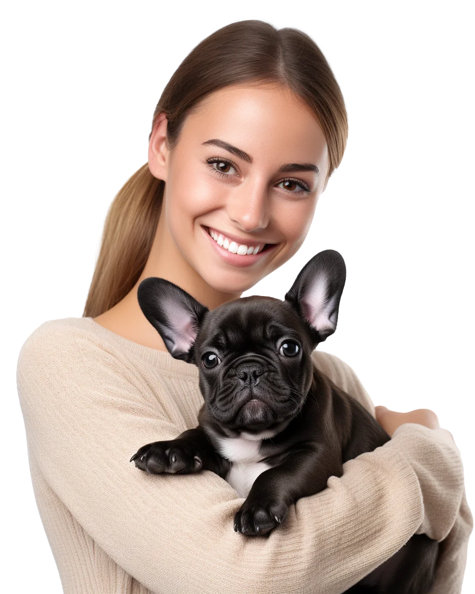Smiling Girl with Tiny French Bulldog Free PNG