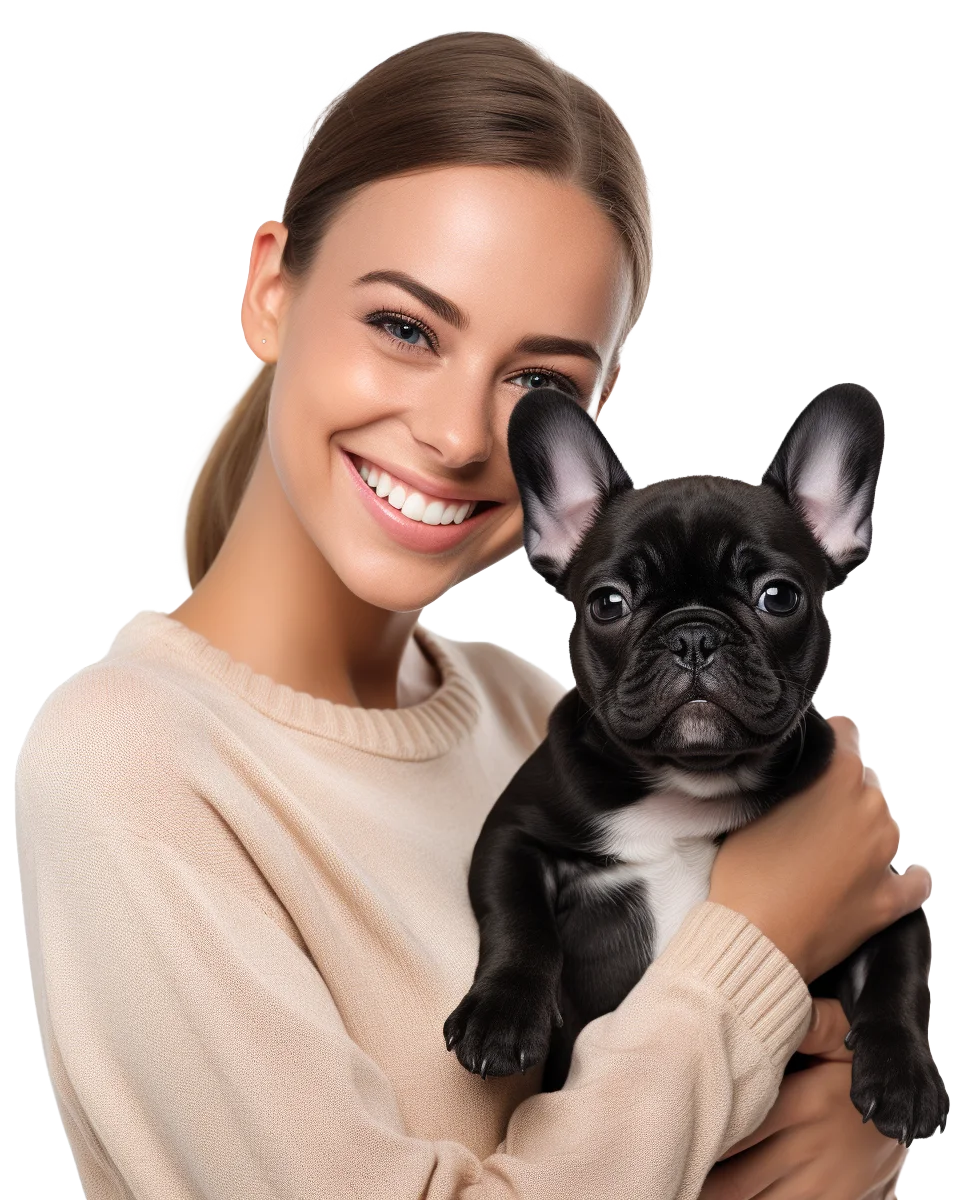 Woman with Cute Black French Bulldog Free PNG