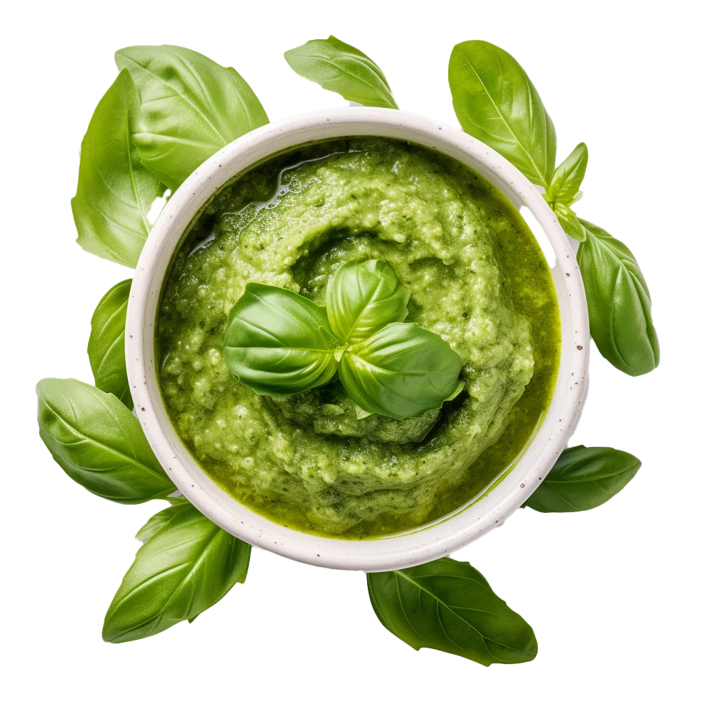 Fresh Green Basil Pesto Sauce in White Bowl Free PNG