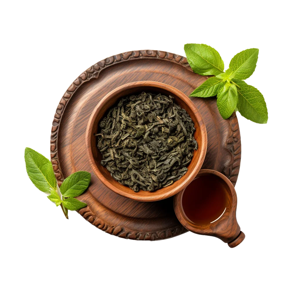 Loose Green Tea Leaves in Teacup Free PNG