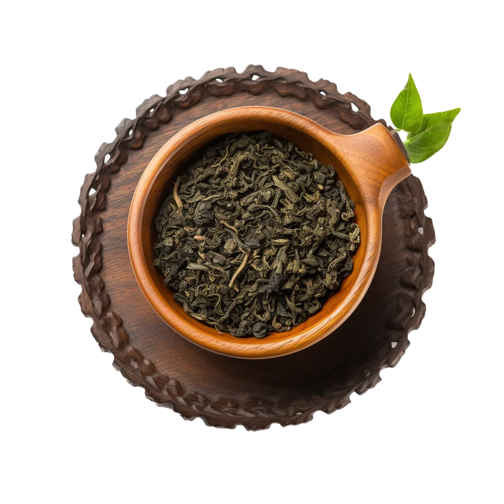 Loose Green Tea Leaves in Clay Teacup Free PNG