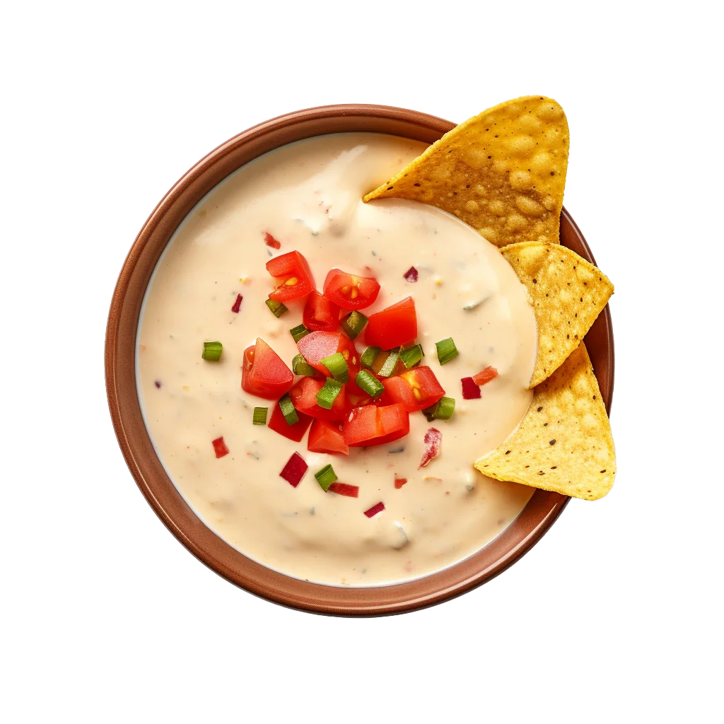 Spicy White Queso Dip with Nacho Chips Free PNG