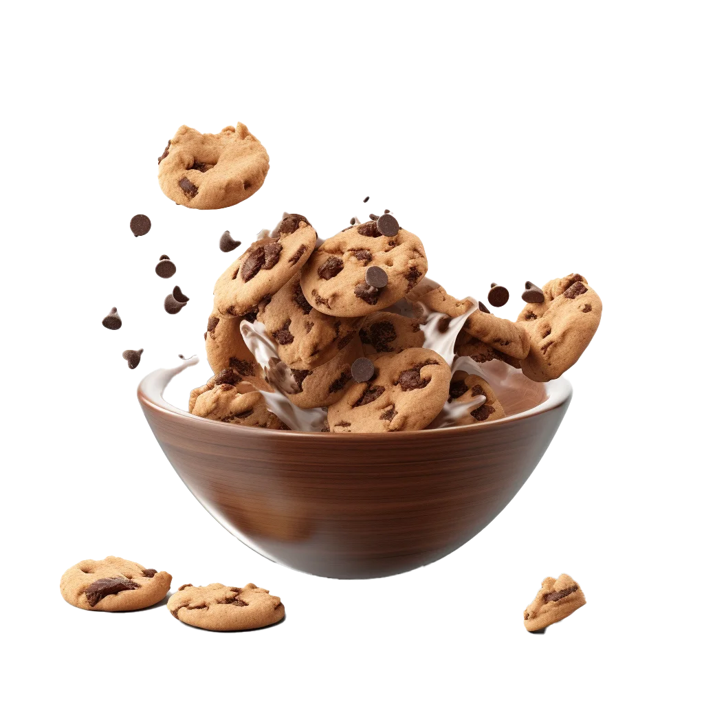 Splash of Mini Cookies into Wooden Bowl Free PNG