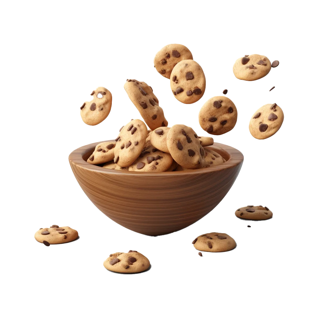 Mini Chocolate Cookies Falling in Bowl Free PNG