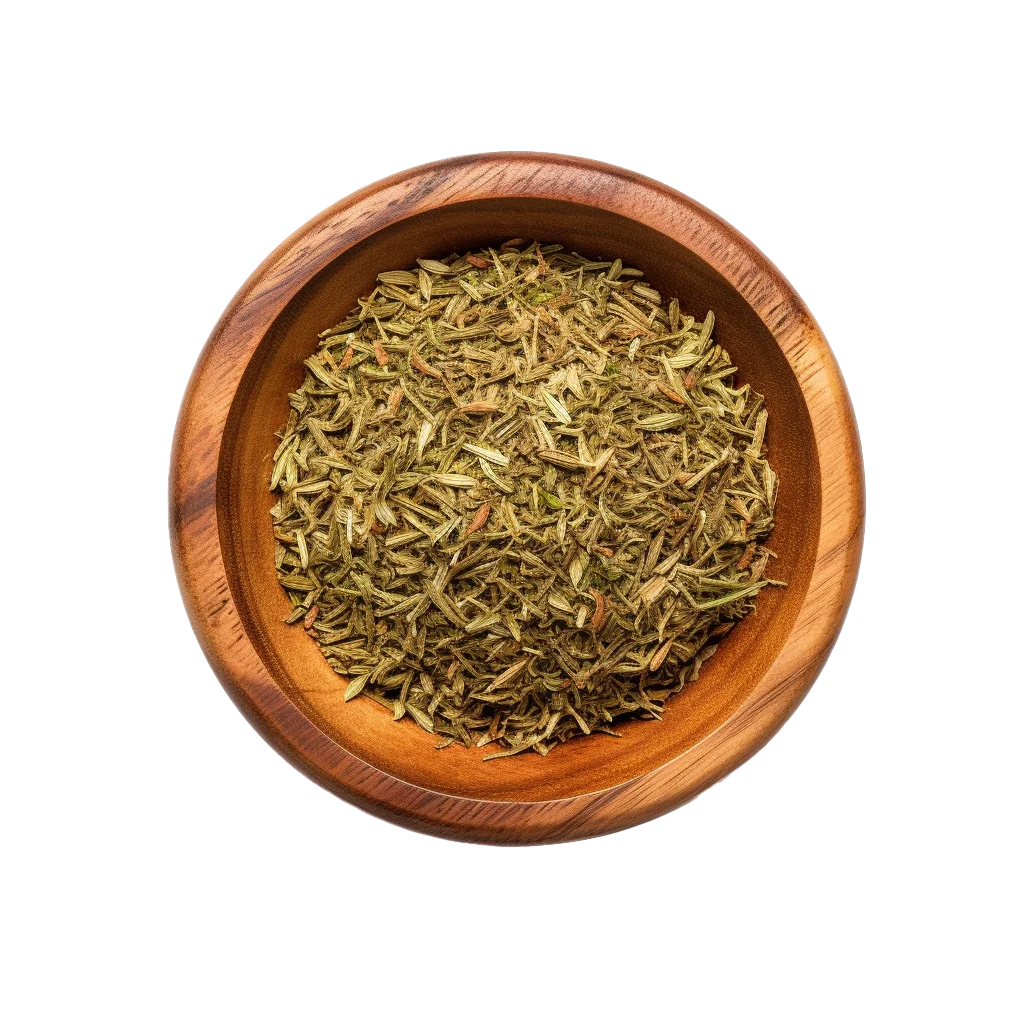 Dried Thyme Seasoning in Wooden Bowl Free PNG