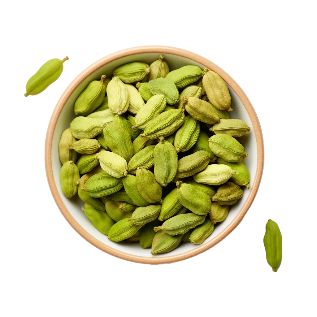 Green Cardamom Pods in Wooden Bowl Free PNG