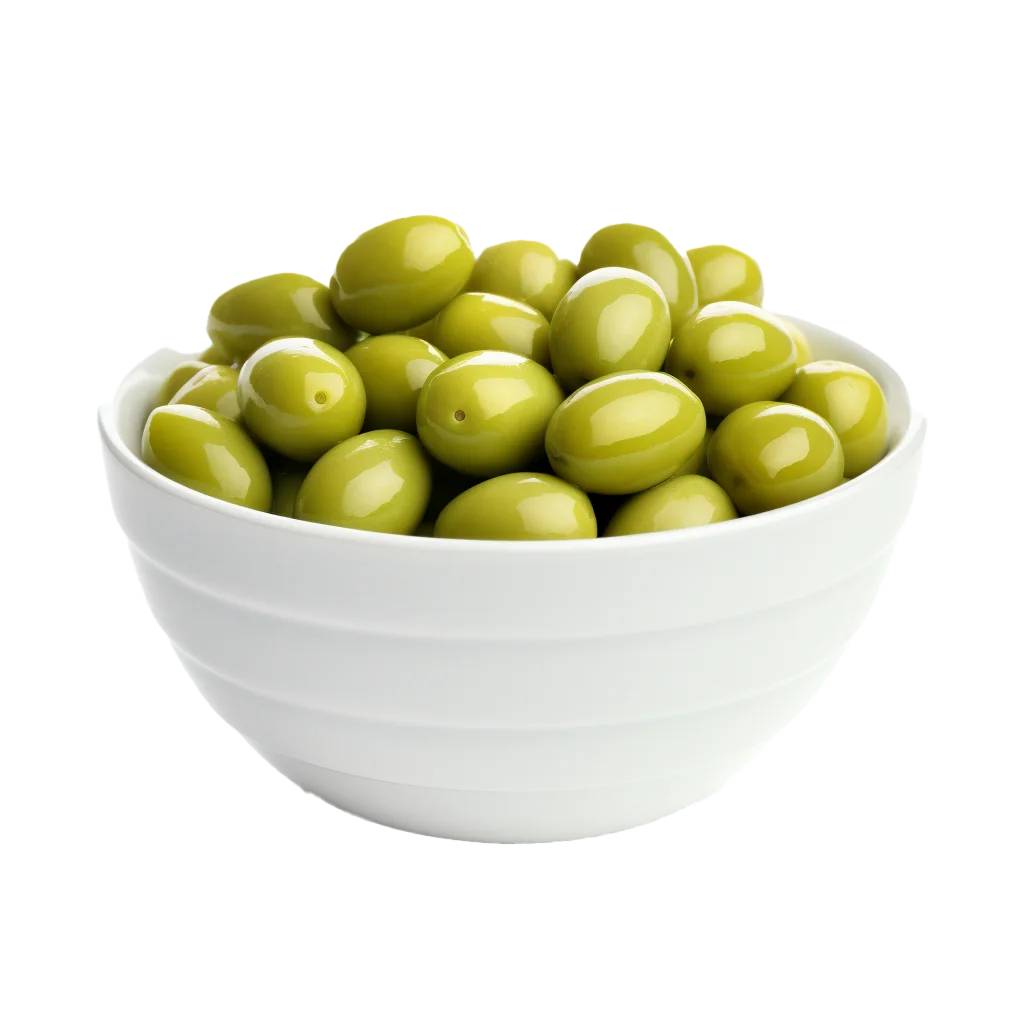 Fresh Whole Green Olives in White Bowl Free PNG
