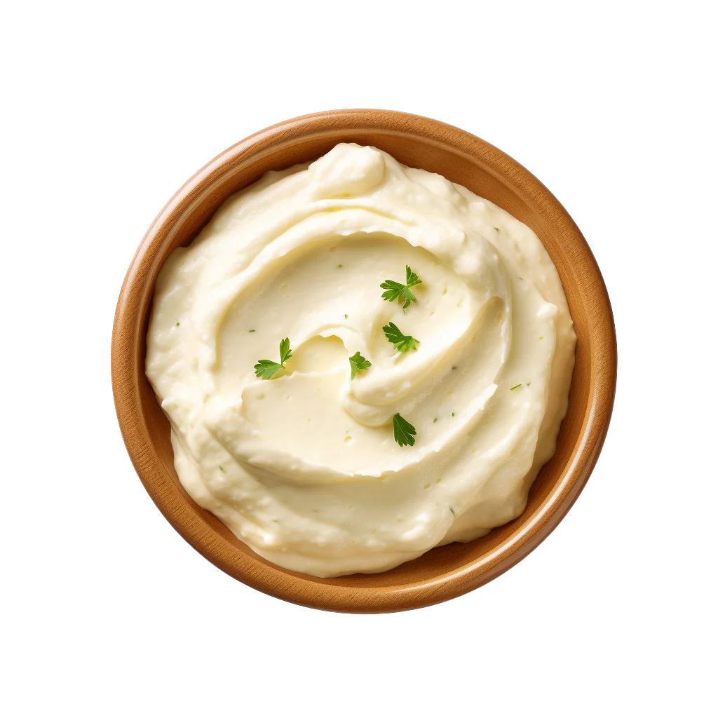 Creamy Garlic Sauce in Wooden Bowl Free PNG