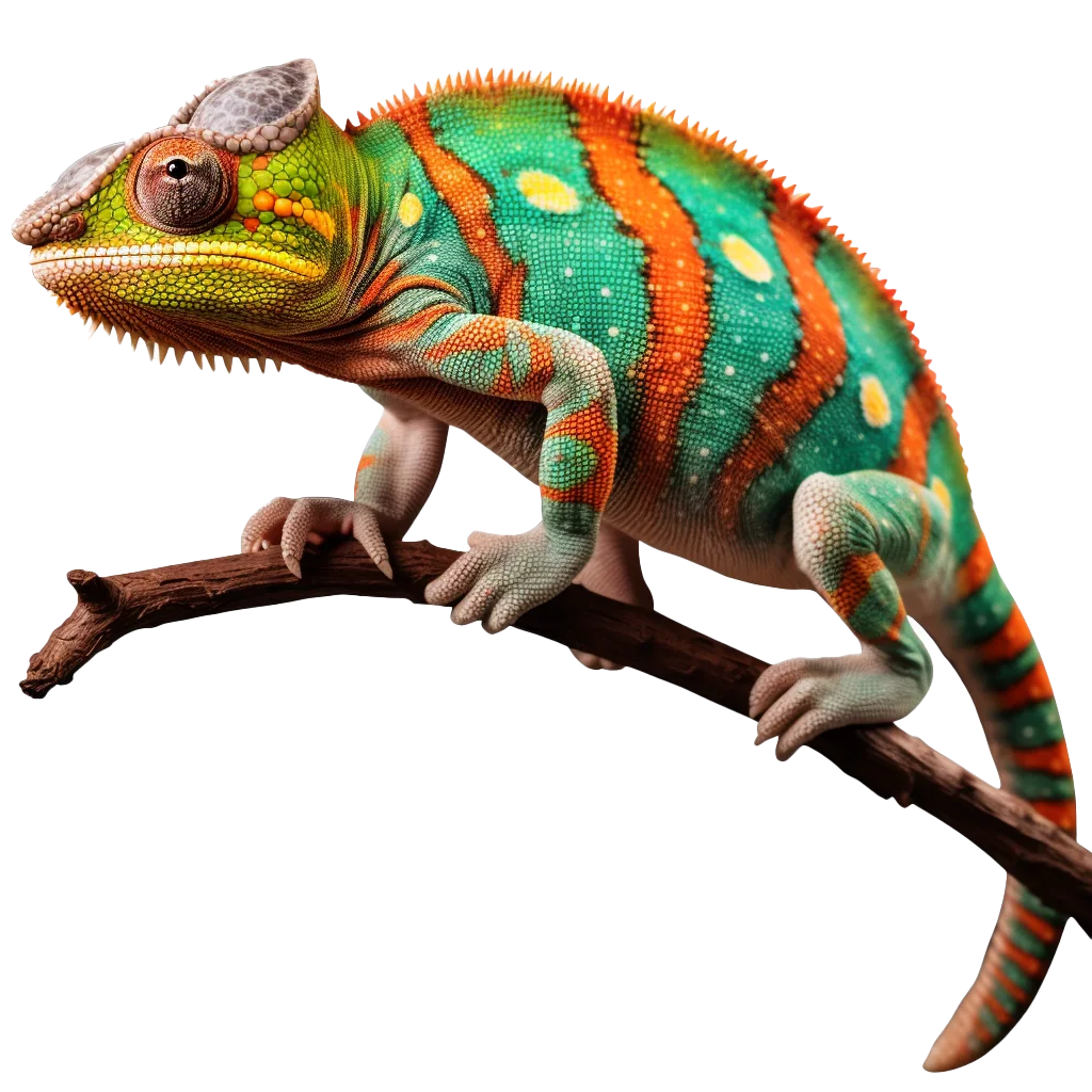 Vibrant Striped Chameleon on Branch Reptile Free PNG