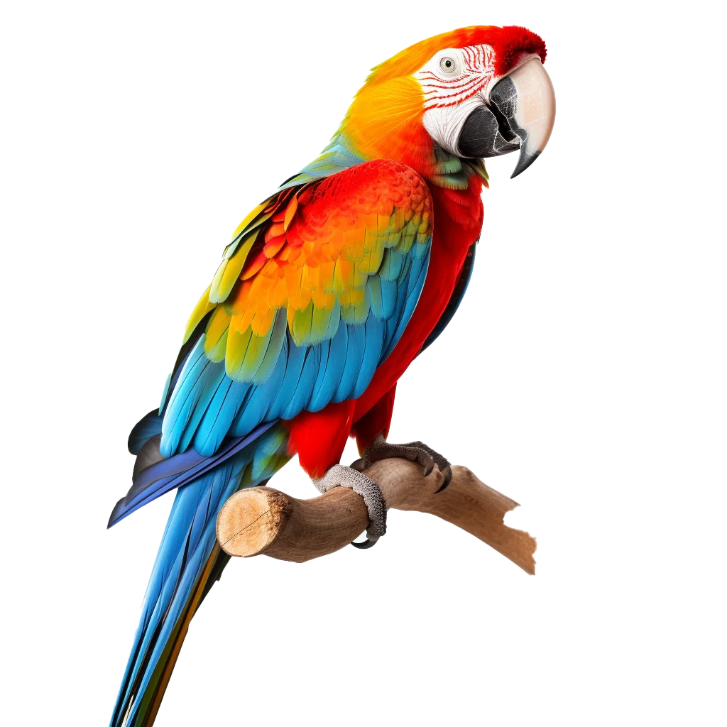 Colorful Scarlet Macaw Parrot on Branch Free PNG