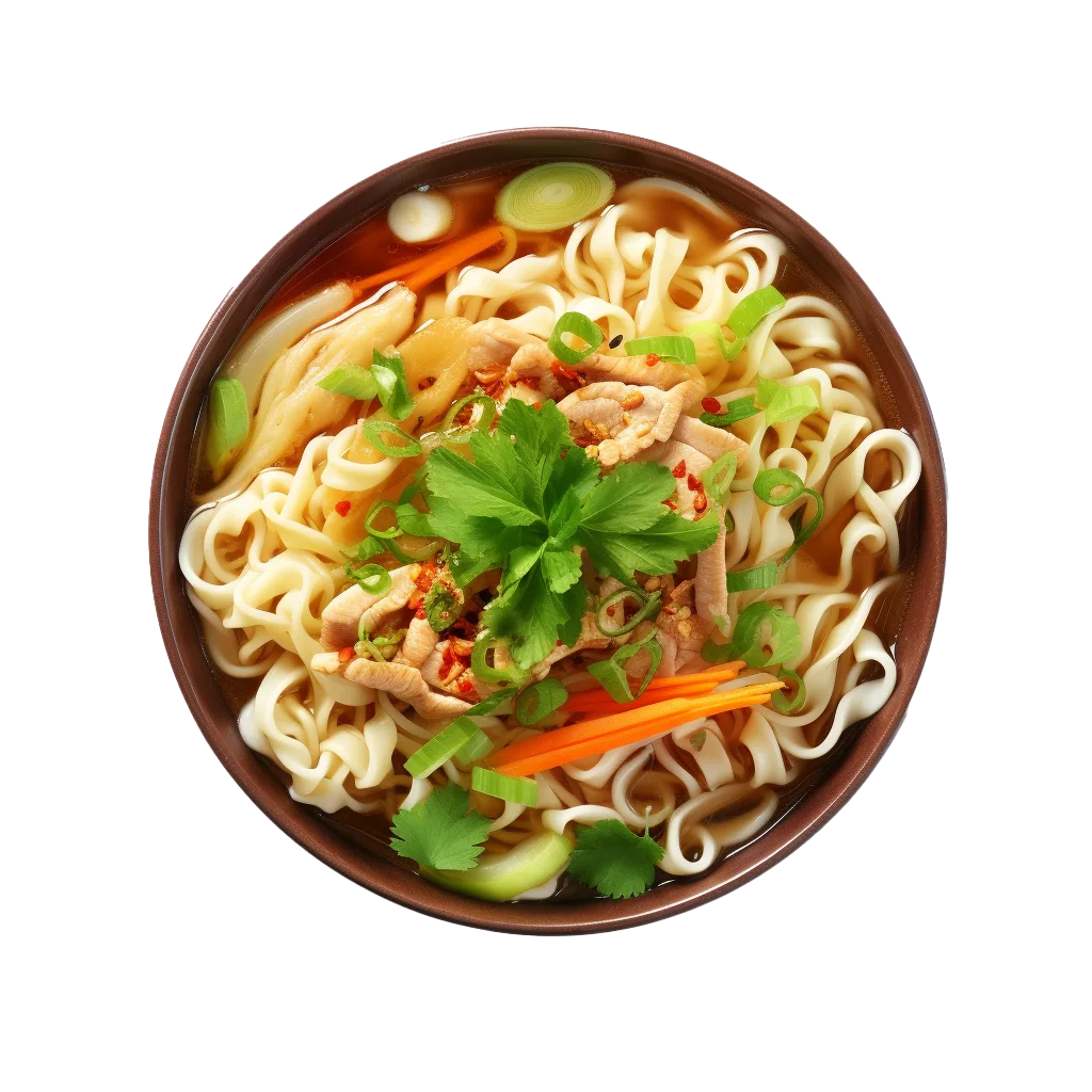 Asian Noodle Soup with Greens in Bowl Free PNG