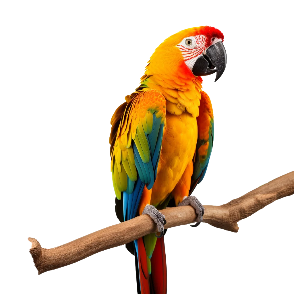 Colorful Scarlet Macaw Parrot on Tree Branch Free PNG