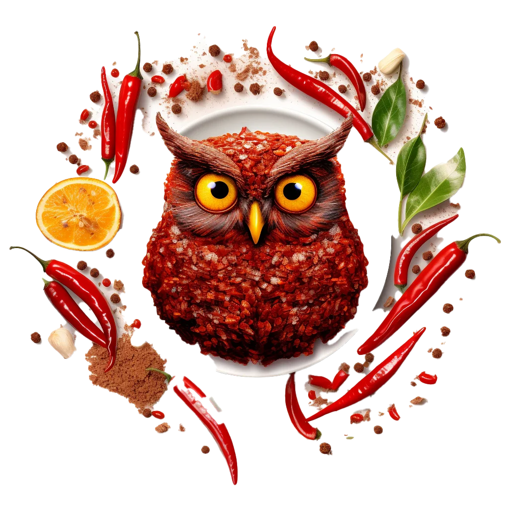Cute Red Owl with Chili Peppers Free PNG