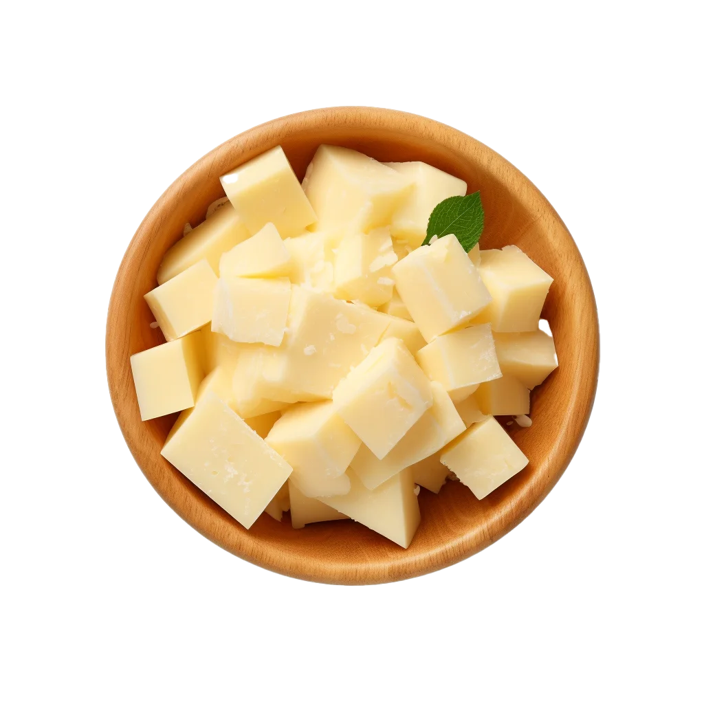 Diced Cheese Cubes in Wooden Bowl Free PNG